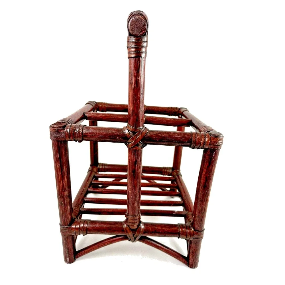Wicker Rattan Wine Bottle Stand Holder Carrier Caddy 4 Bottle Cherry Red Finish